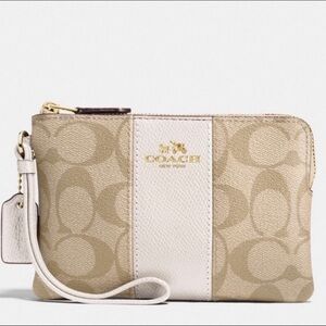 coach signature canvas beige and white wristlet